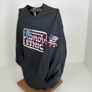 Black with Red White and Blue Logo Crewneck with Pocket
