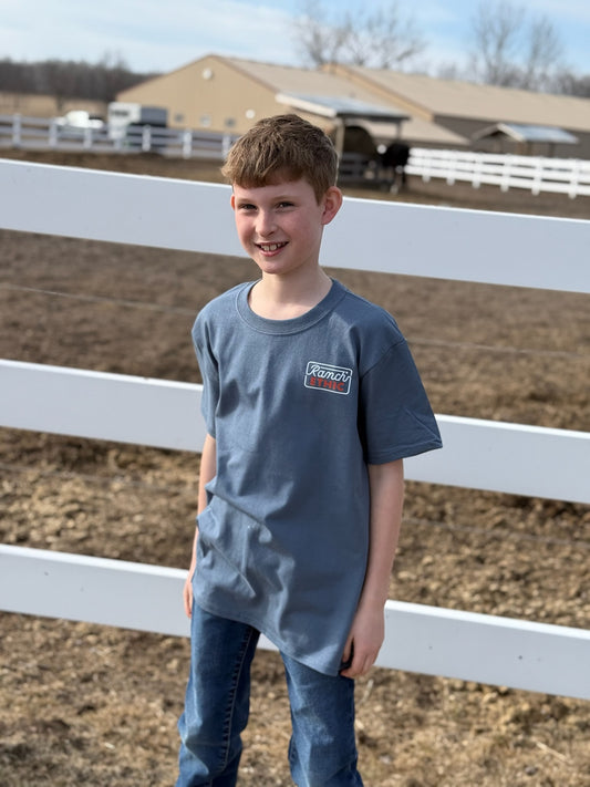 Youth Steel Blue Logo Tee