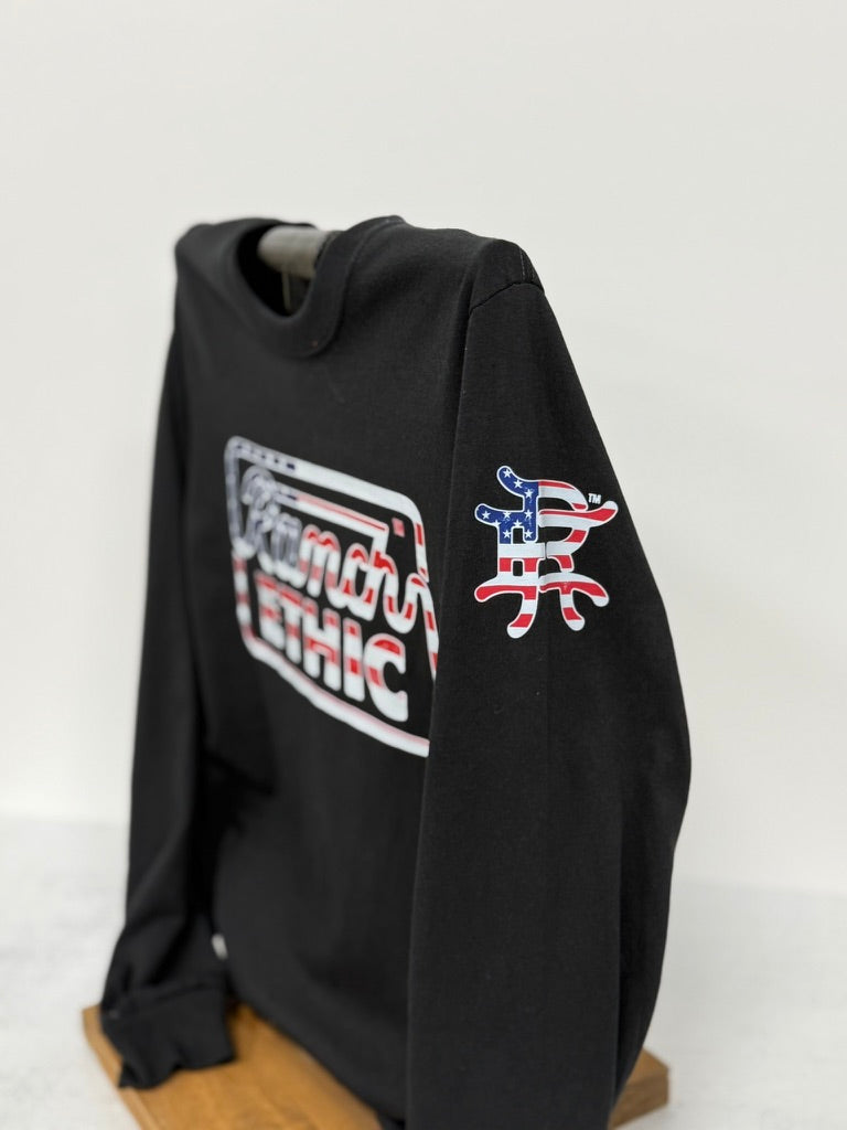 Black with Red White and Blue Logo Long Sleeve