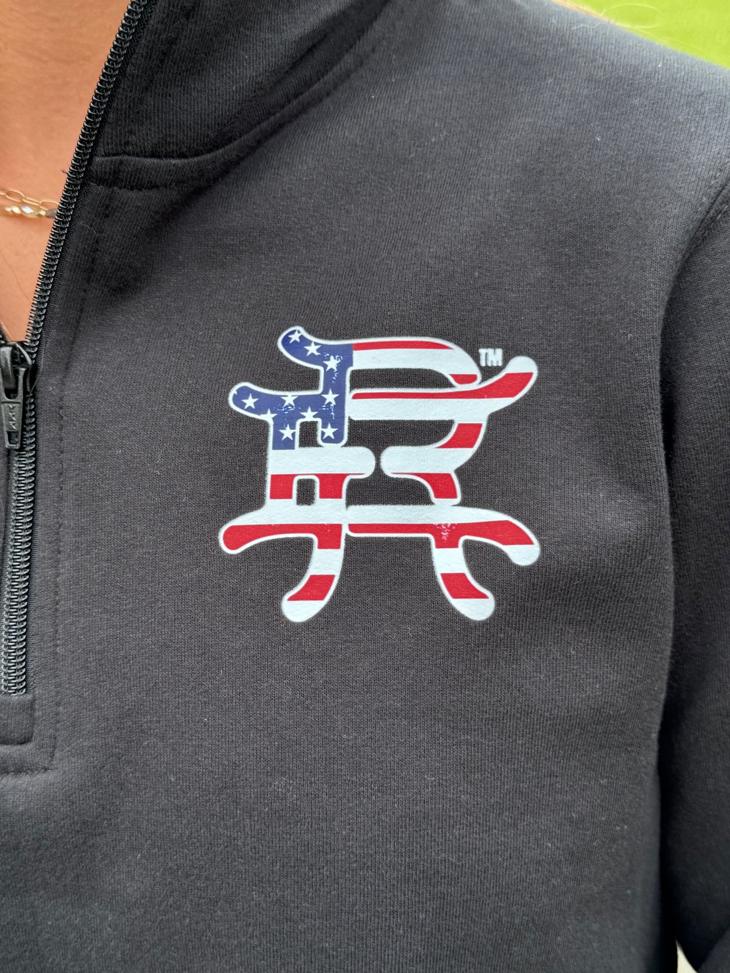 Black with Red White and Blue Logo Quarterzip