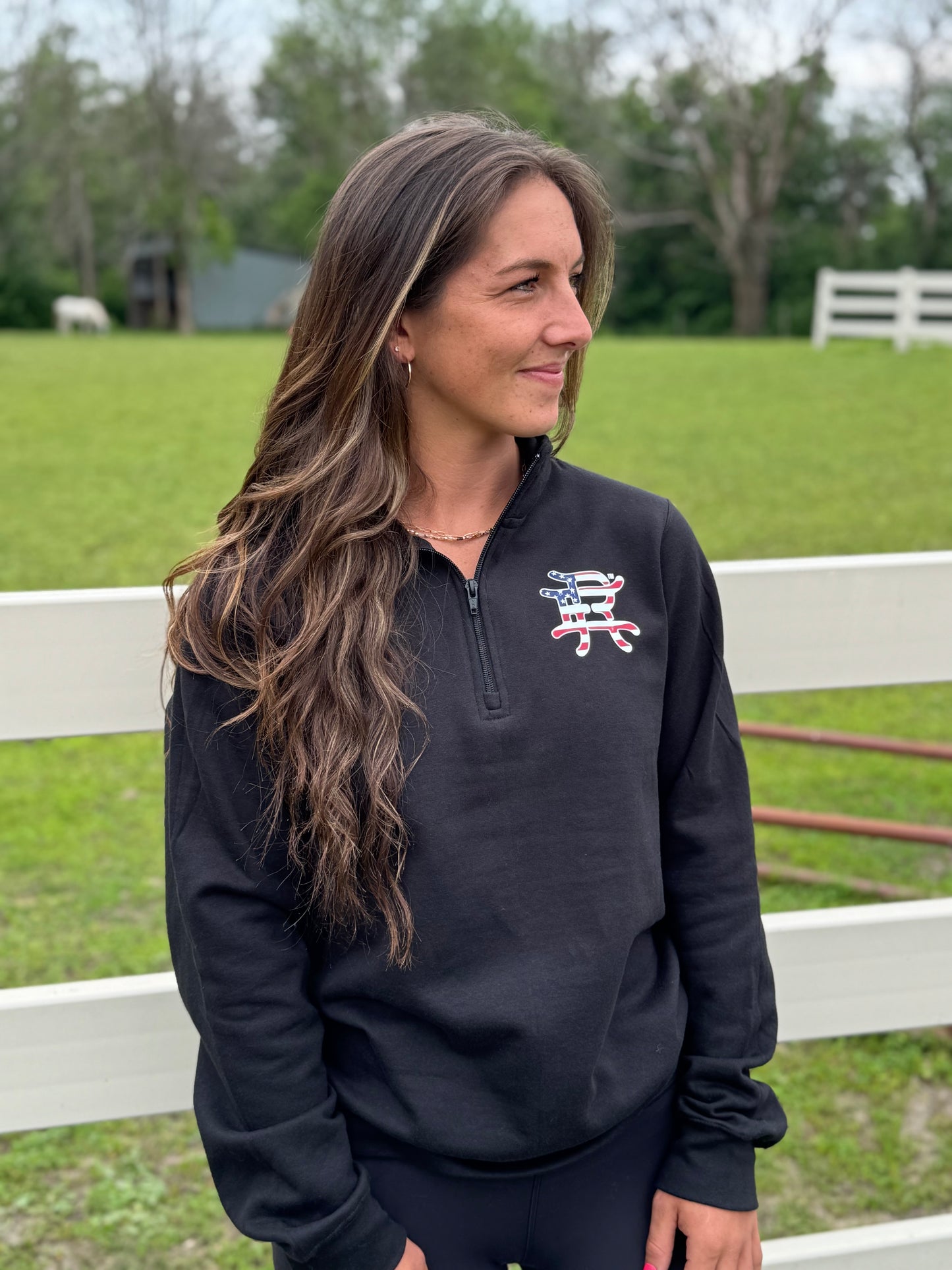 Black with Red White and Blue Logo Quarterzip