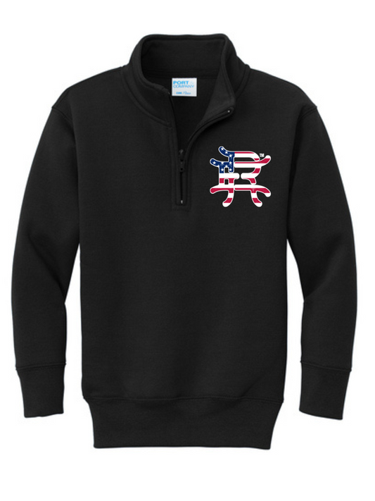 Youth Black with Red, White and Blue Logo Quarterzip