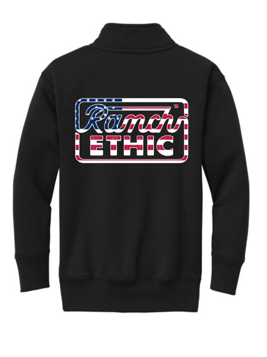 Youth Black with Red, White and Blue Logo Quarterzip
