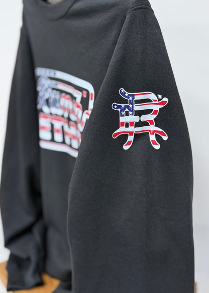 Black with Red White and Blue Logo Crewneck