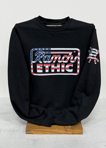Black with Red White and Blue Logo Crewneck