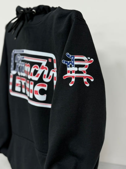 Black with Red White and Blue Logo Hoodie
