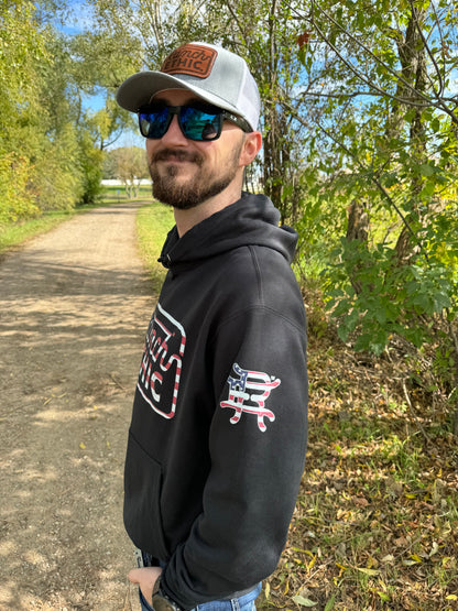 Black with Red White and Blue Logo Hoodie