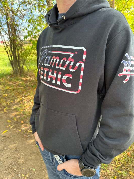 Black with Red White and Blue Logo Hoodie
