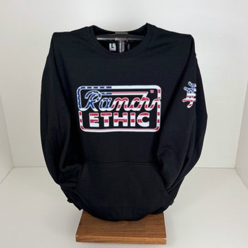 Black with Red White and Blue Logo Crewneck with Pocket