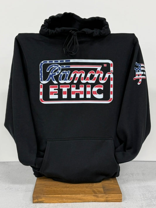 Black with Red White and Blue Logo Hoodie