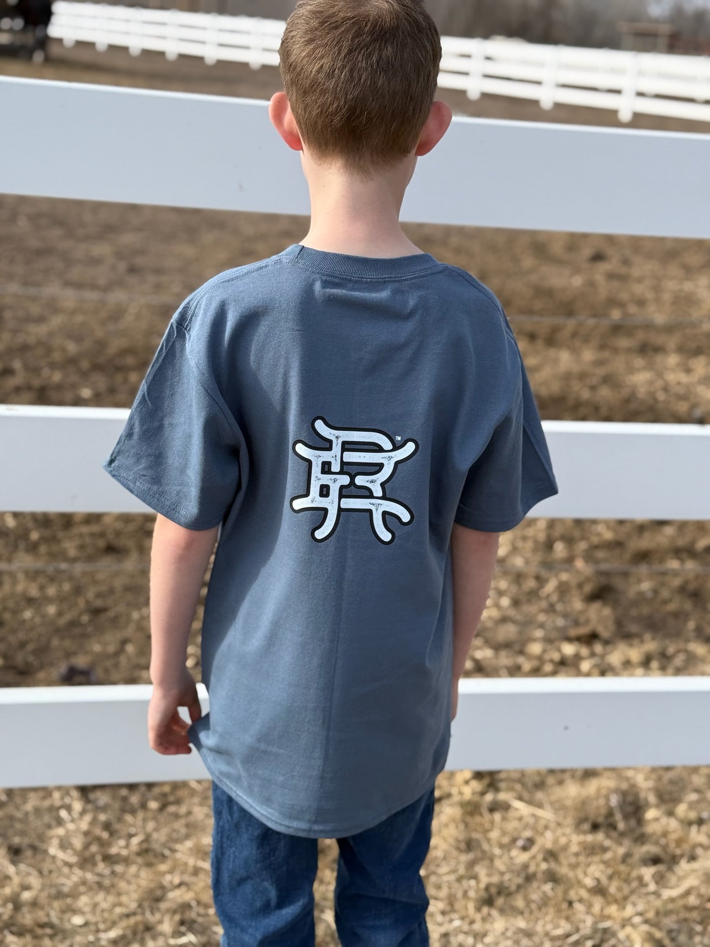 Youth Steel Blue Logo Tee