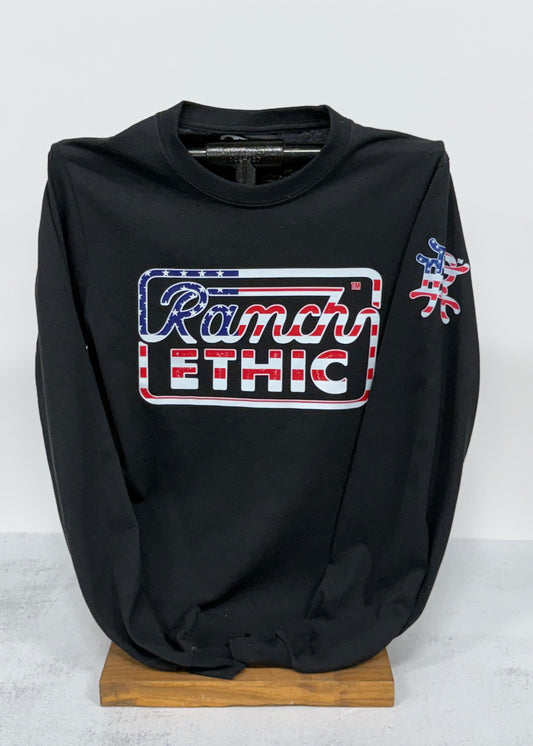 Black with Red White and Blue Logo Long Sleeve