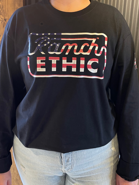 Black with Red White and Blue Logo Long Sleeve